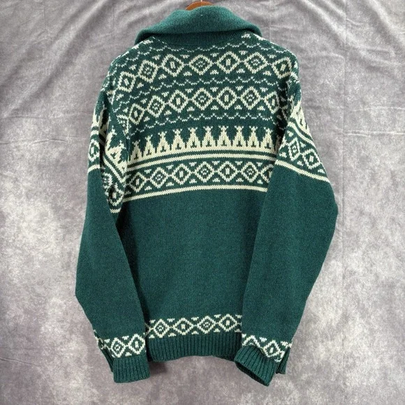 VTG LL Bean Wool Jacket Mens XL Snowflake Green Sweater Made In USA - Picture 4 of 4